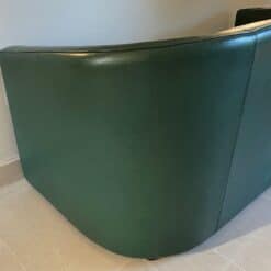 French Art Deco Revival Dark Green Leather Sofa - Image 9