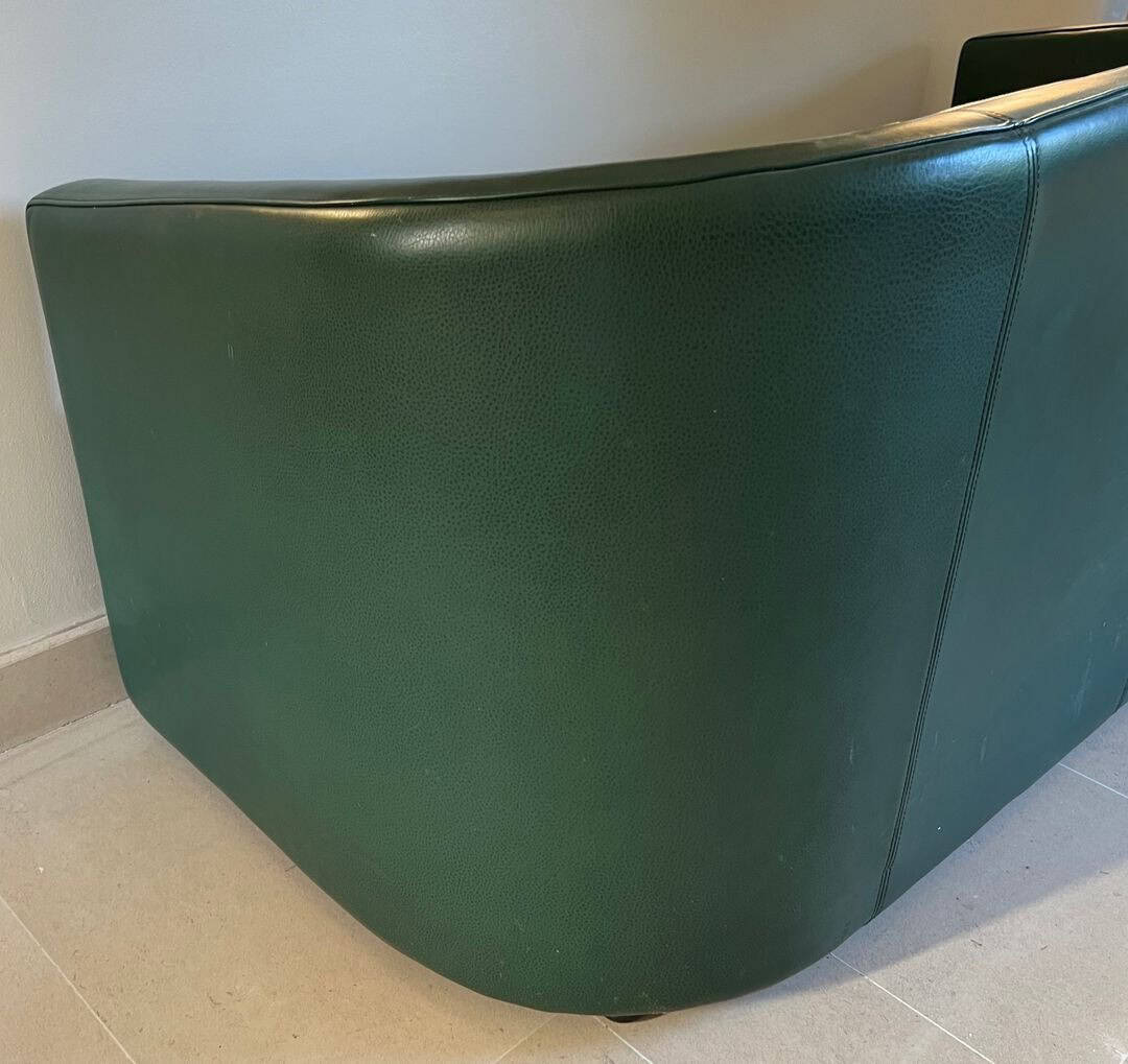French Art Deco Revival Dark Green Leather Sofa - Image 9
