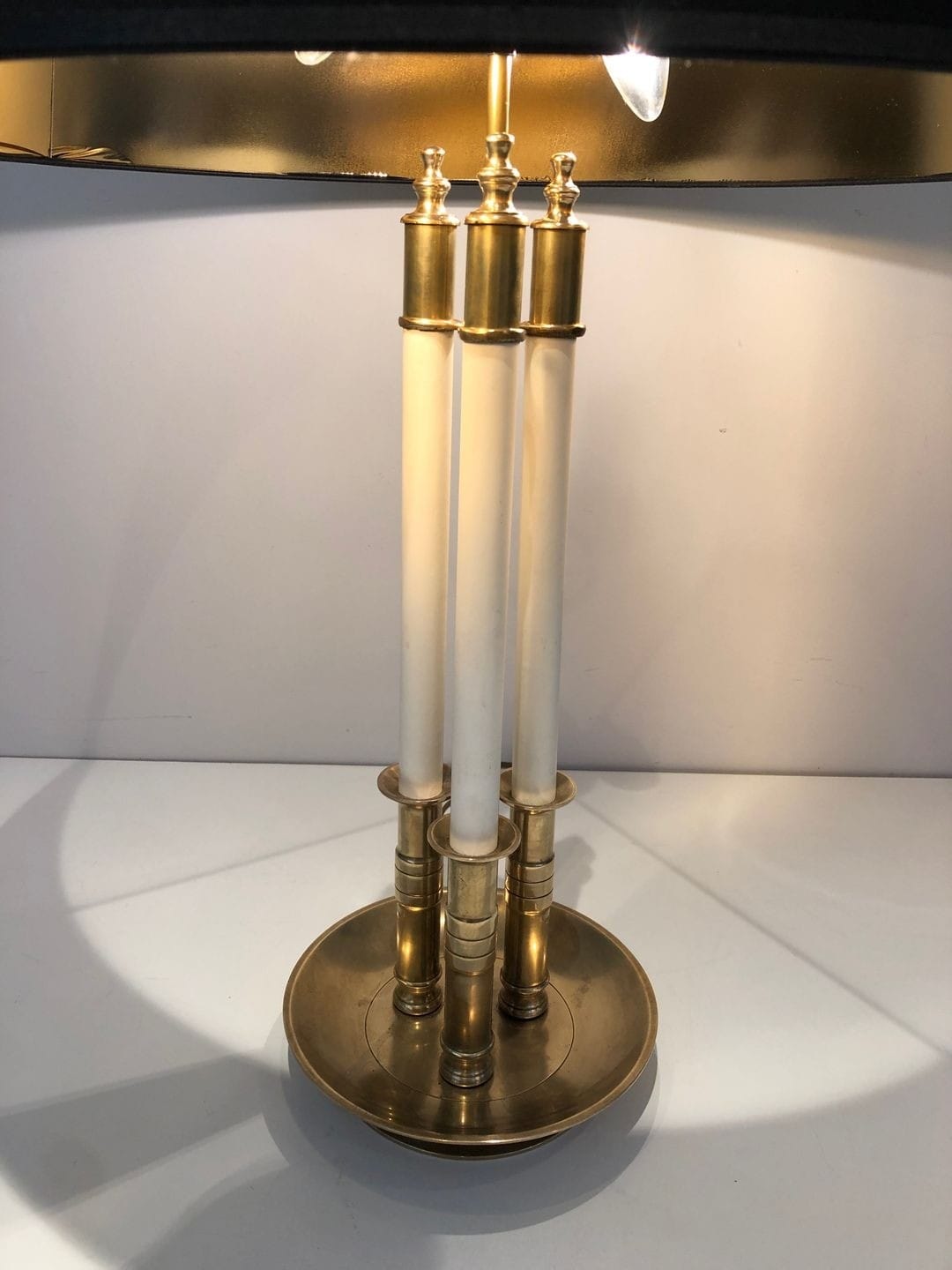 Pair of French Adjustable Table Lamps, Brass White Lacquer, Circa 1940 - Image 9