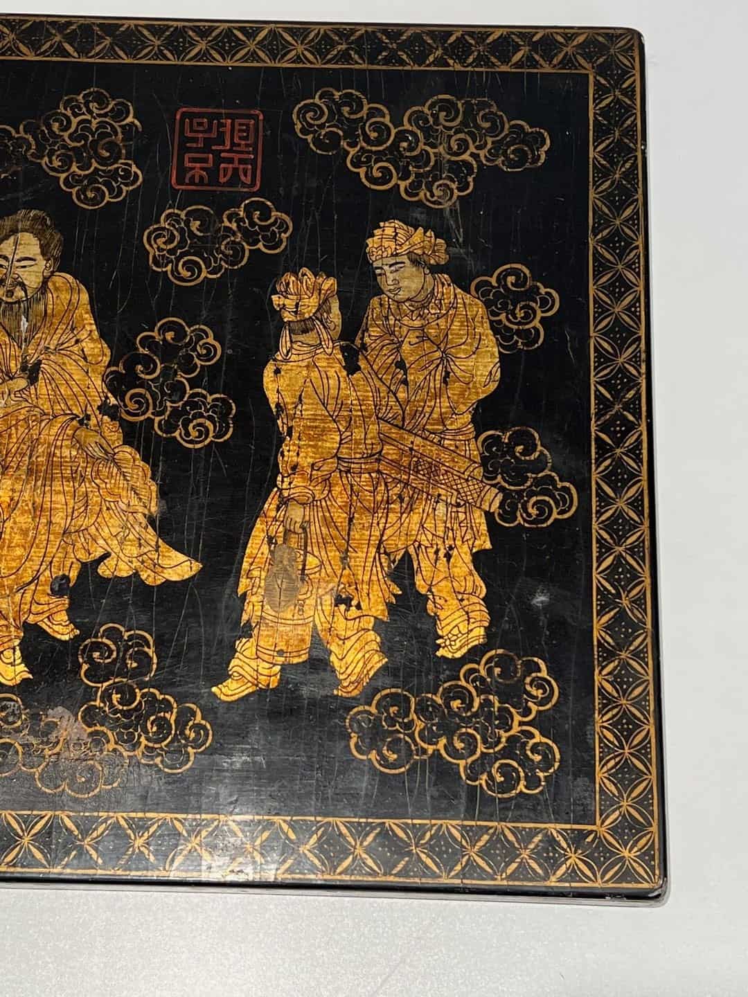 French Chinoiserie Black Lacquer and Gilt Panel - Image 9