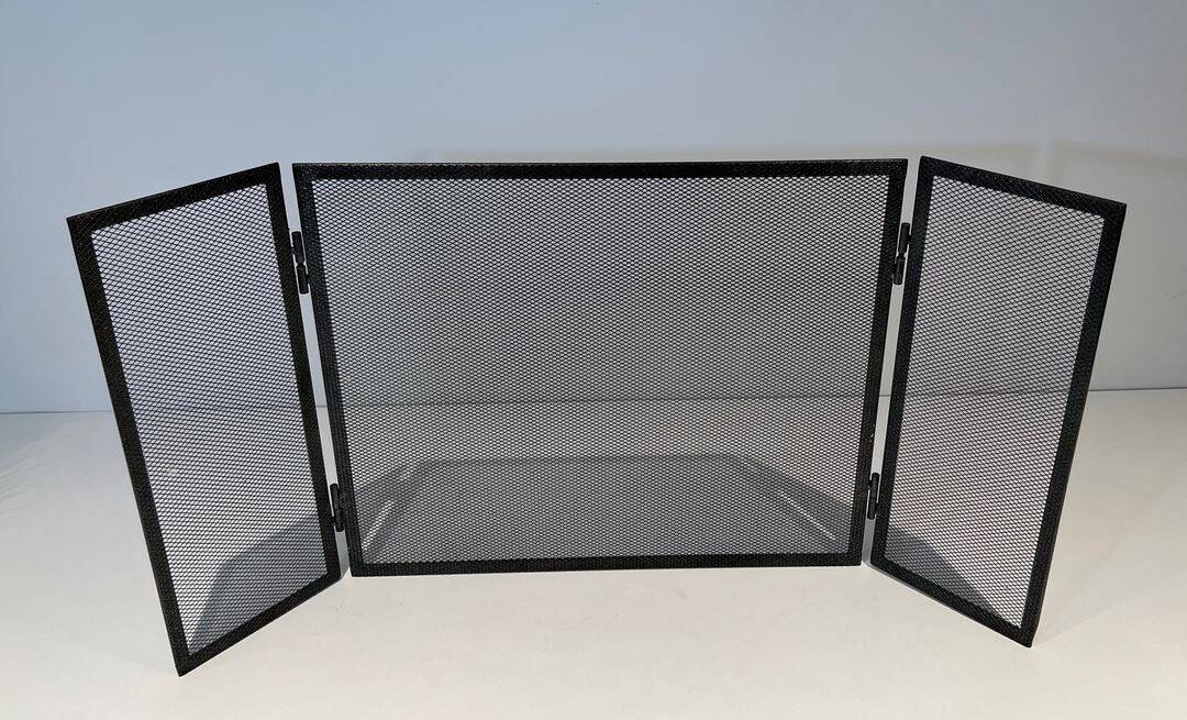 Blackened Steel Three-Panel Fireplace Screen - Rear View - Styylish
