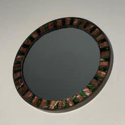 French Mid-Century Ceramic and Brass Round Mirror - Distant View - Styylish