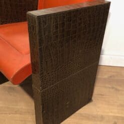 Set of Three French 1970s Brown and Orange Leather Armchairs - Side Detail - Styylish