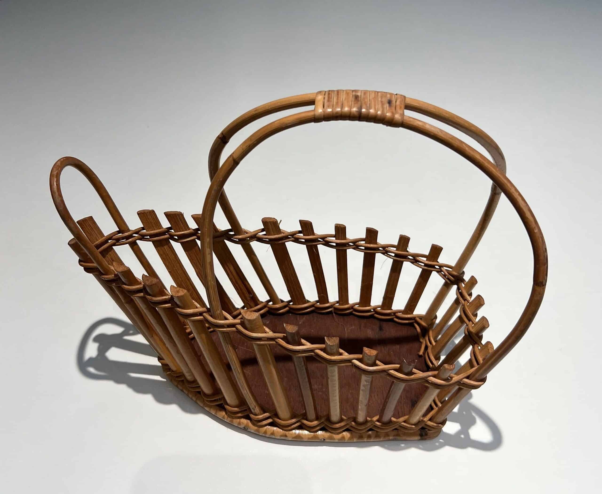 French 1970s Rattan Bottle Holder - Side Detail - Styylish