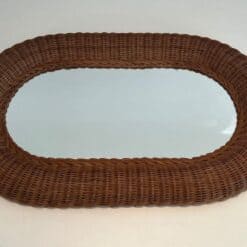 French Mid-Century Oval Rattan Mirror - Image 10