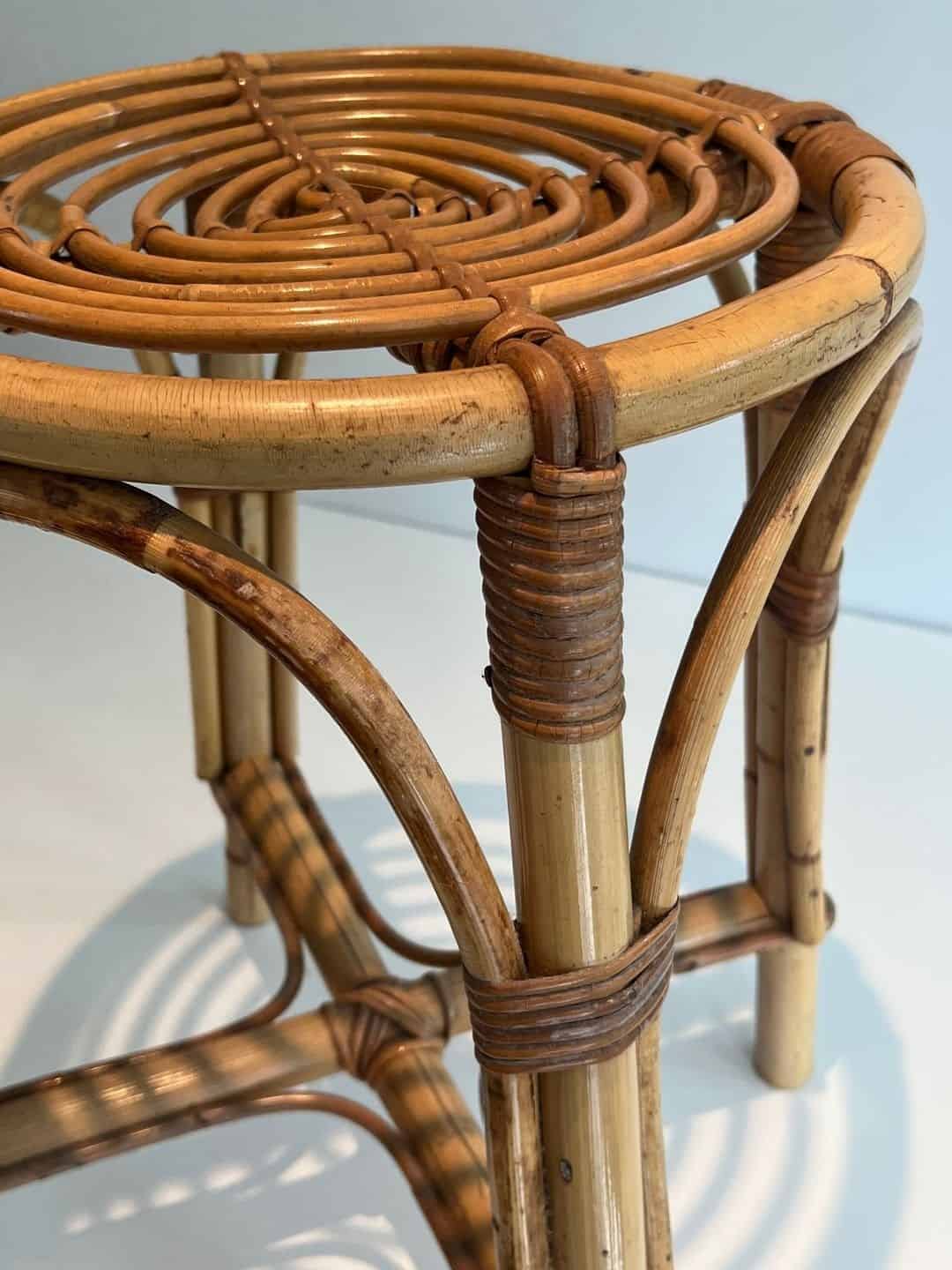 French 1940s–1950s Rattan Drum Stool - Image 10