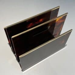French 1970s Faux Tortoiseshell Plexiglass and Brass Magazine Rack - Image 10