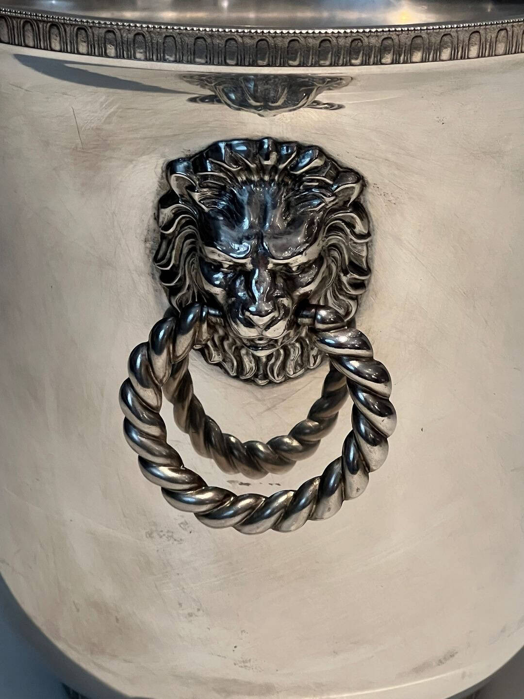 Pair of French Silver-Plated Champagne Buckets with Lion Masks - Lion Detail Two - Styylish