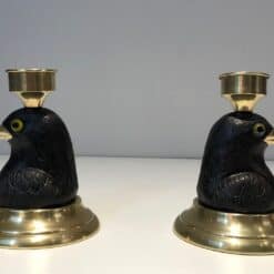 Pair of Signed French Carved Wood Eagle Candlesticks - Side Pair View - Styylish