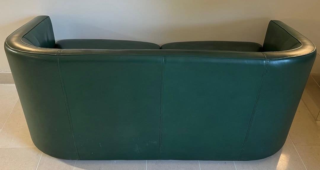 French Art Deco Revival Dark Green Leather Sofa - Image 10