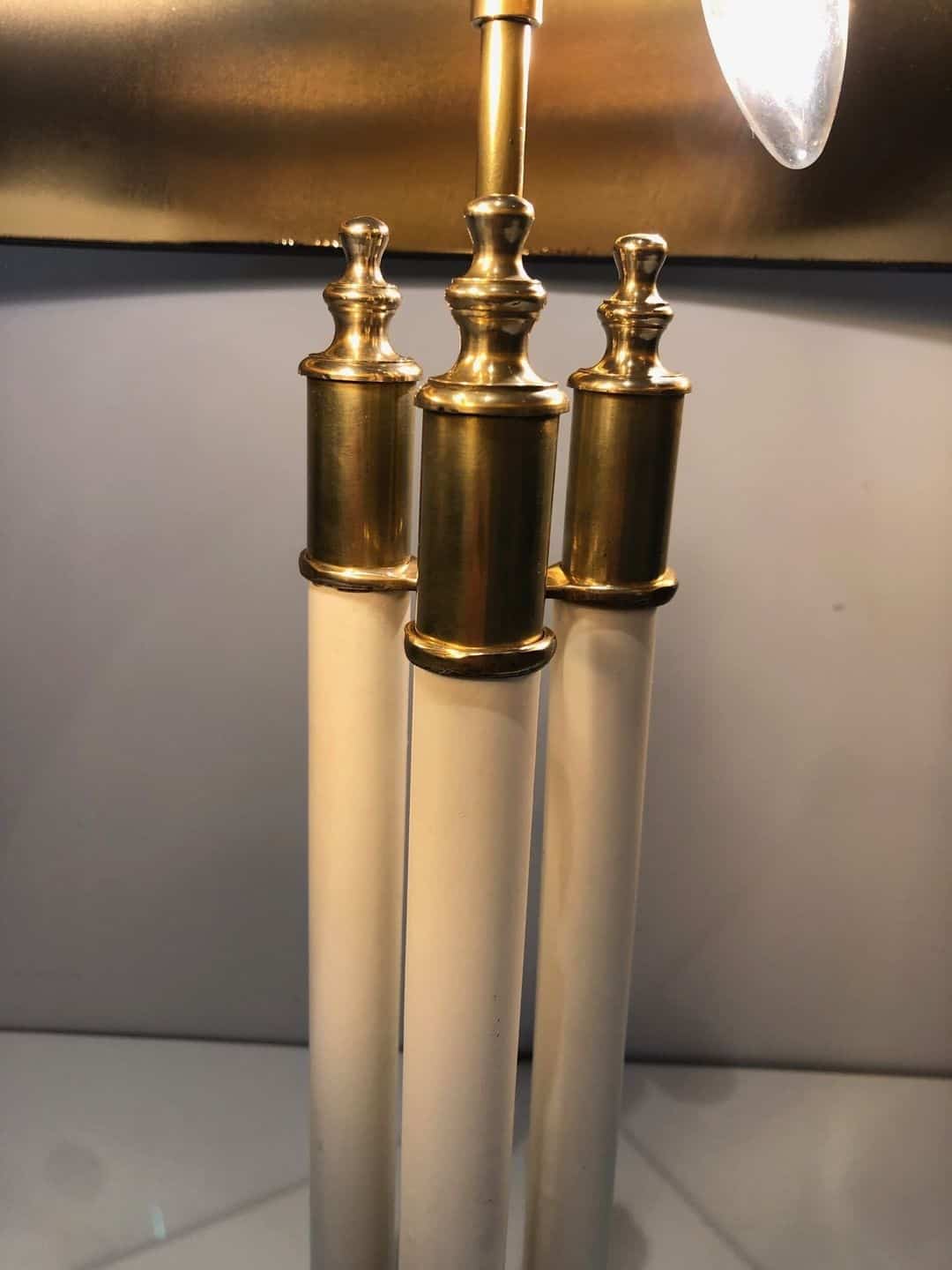 Pair of French Adjustable Table Lamps, Brass White Lacquer, Circa 1940 - Image 10