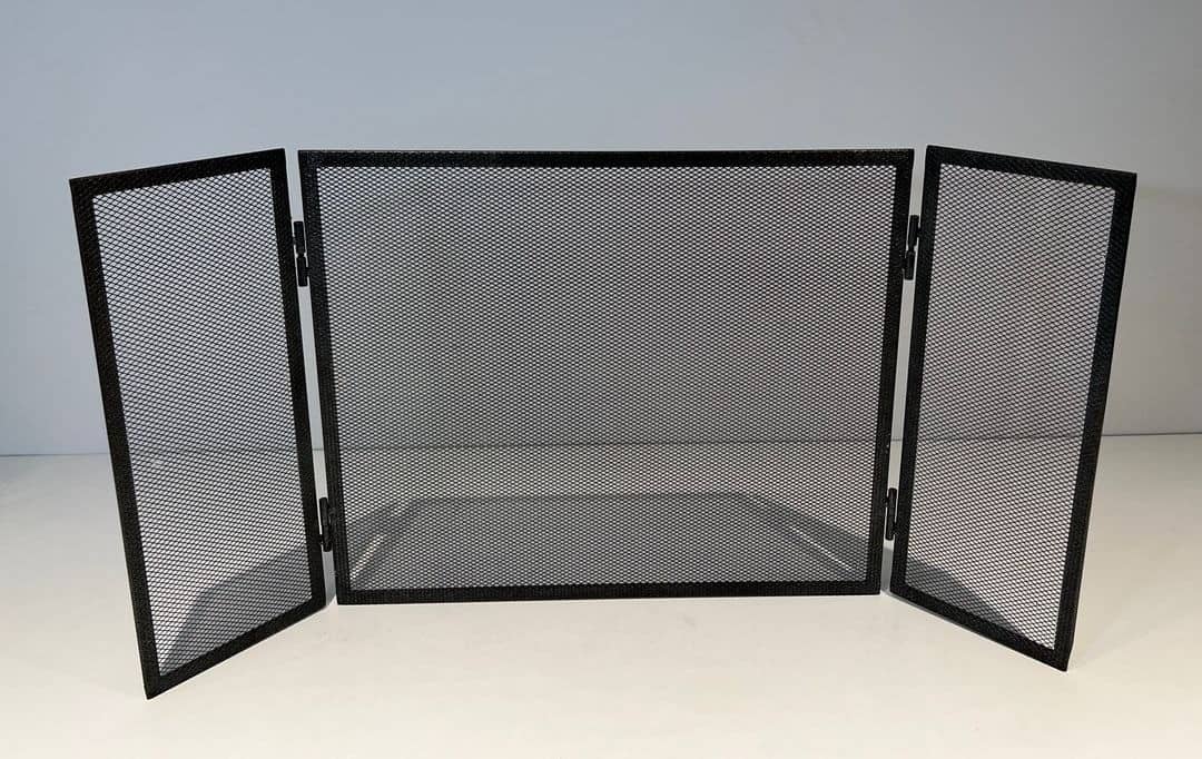 Blackened Steel Three-Panel Fireplace Screen - Rear View Two - Styylish