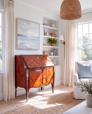 French Louis XV Secretary Desk- in elegant summer house setting- Styylish