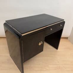 Small Art Deco Desk, Black Lacquer, Nickel, Bird's-Eye Maple, France, circa 1930 - Image 12