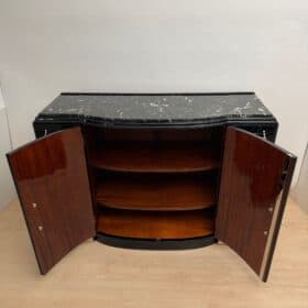 Art Deco Sideboard, Black Lacquer, Nickel, Marble, Mahogany, France, circa 1930