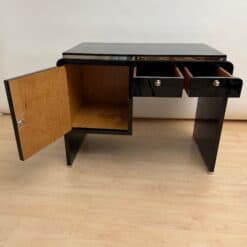 Small Art Deco Desk, Black Lacquer, Nickel, Bird's-Eye Maple, France, circa 1930 - Image 3