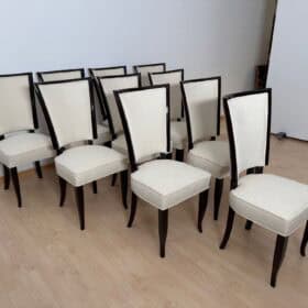Set of 10 Art Deco Dining Chairs, Lacquer, Alcantara, Paris circa 1930