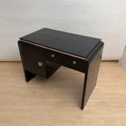 Small Art Deco Desk, Black Lacquer, Nickel, Bird's-Eye Maple, France, circa 1930 - Image 4
