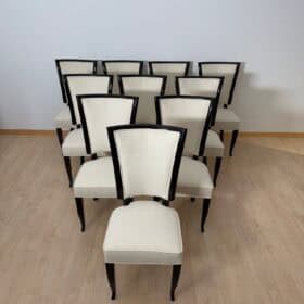 Set of 10 Art Deco Dining Chairs, Lacquer, Alcantara, Paris circa 1930