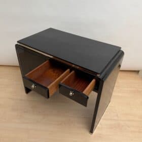 Small Art Deco Desk, Black Lacquer, Nickel, Bird's-Eye Maple, France, circa 1930