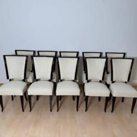 Set of 10 Art Deco Dining Chairs, Lacquer, Alcantara, Paris circa 1930
