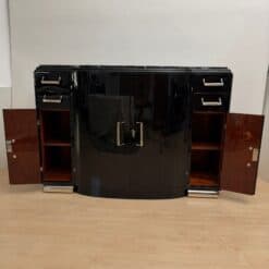 Art Deco Sideboard, Black Lacquer, Nickel, Marble, Mahogany, France, circa 1930 - Image 6