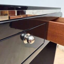 Small Art Deco Desk, Black Lacquer, Nickel, Bird's-Eye Maple, France, circa 1930 - Image 6