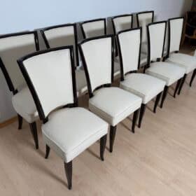 Set of 10 Art Deco Dining Chairs, Lacquer, Alcantara, Paris circa 1930