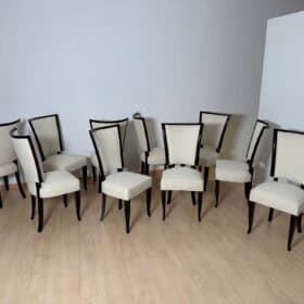 Set of 10 Art Deco Dining Chairs, Lacquer, Alcantara, Paris circa 1930