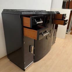 Art Deco Sideboard, Black Lacquer, Nickel, Marble, Mahogany, France, circa 1930 - Image 8