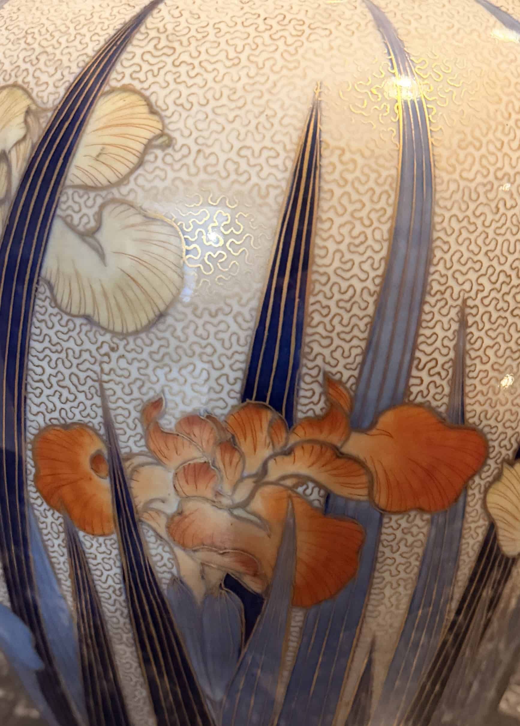 Pair of Early Fukagawa Seiji Porcelain Vases- detail of Irises- Styylish