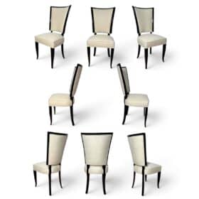 Set of 10 Art Deco Dining Chairs, Lacquer, Alcantara, Paris circa 1930