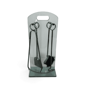 1970s French Tempered Glass Fireplace Companion Set