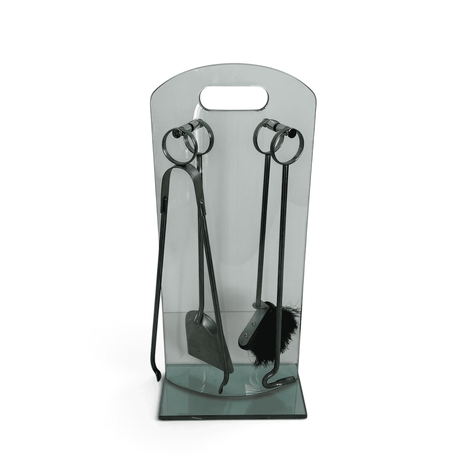 1970s French Tempered Glass Fireplace Companion Set - Styylish
