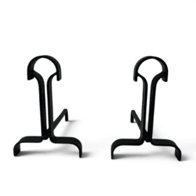 French Wrought Iron Andirons in Geometric Modernist Style