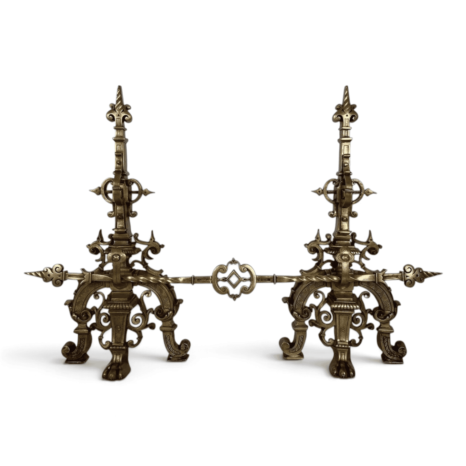 French Neo-Renaissance Bronze Fireplace Andirons - Styylish