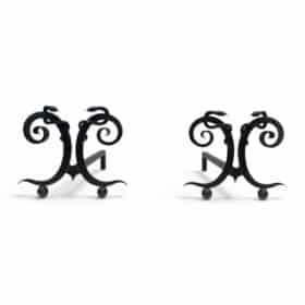 Pair of Art Deco Wrought Iron Serpent Andirons in the Style of Edgar Brandt