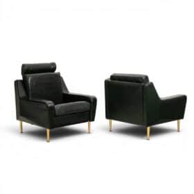 Airborne. Pair of green leather armchairs. 1950s.
