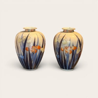 Pair of Fukagawa Seiji Porcelain Iris Vases- Styylish