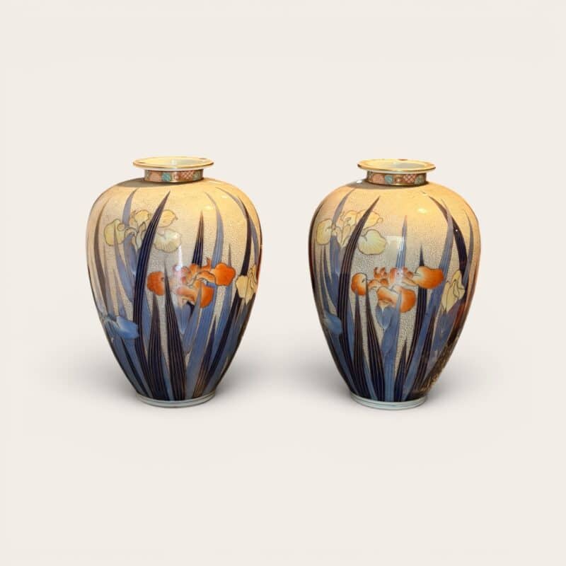 Pair of Fukagawa Seiji Porcelain Iris Vases- Styylish