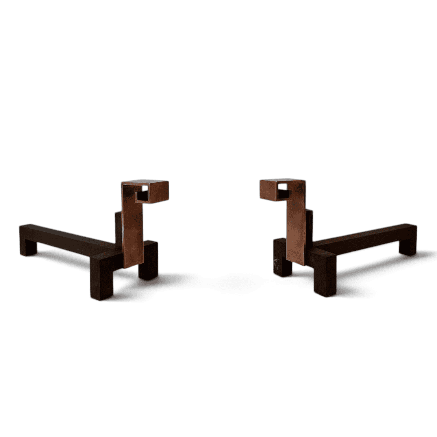 French Sculptural Iron and Copper Andirons - Styylish