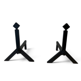 French Modernist Black Iron Andirons