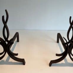 Raymond Subes Attributed Wrought Iron Andirons - Top View - Styylish