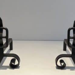 French Wrought Iron Andirons - Front View - Styylish