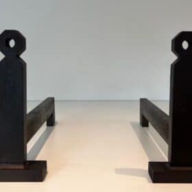 French Modernist Wrought Iron and Steel Andirons