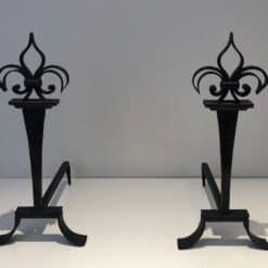 French Wrought Iron Fleur-de-Lys Andirons - Front View - Styylish