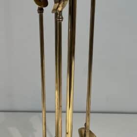 French Neoclassical Brass Fireplace Companion Set