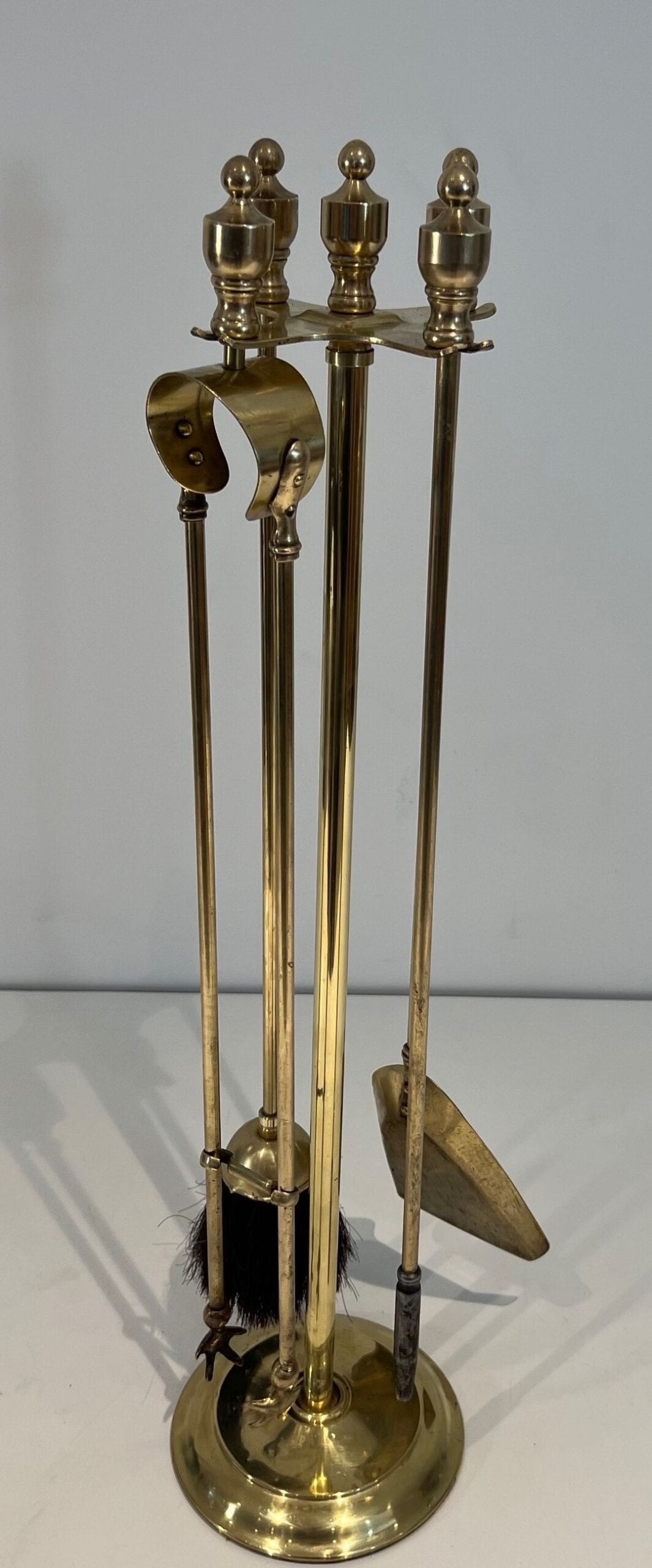 French Neoclassical Brass Fireplace Companion Set - Full View - Styylish