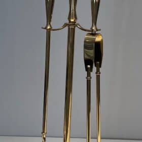 French Neoclassical Brass Fireplace Companion Set