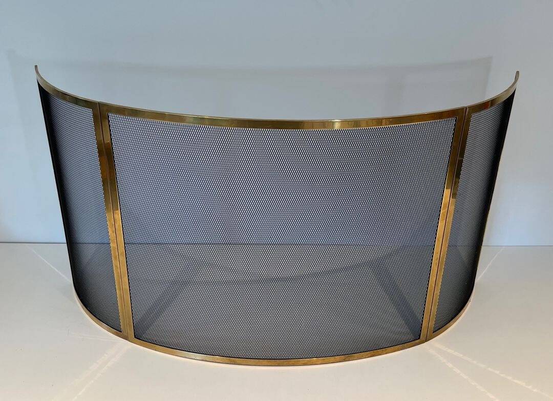 French Curved Brass Fireplace Screen - Front View - Styylish